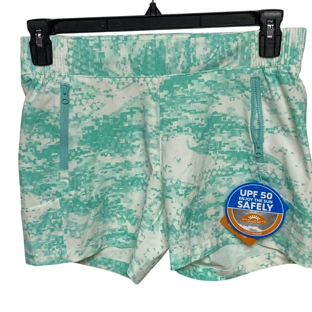 Columbia Womens UPF 50 Mint Green Digital Print ShortsZipper Pockets Size SM NWT